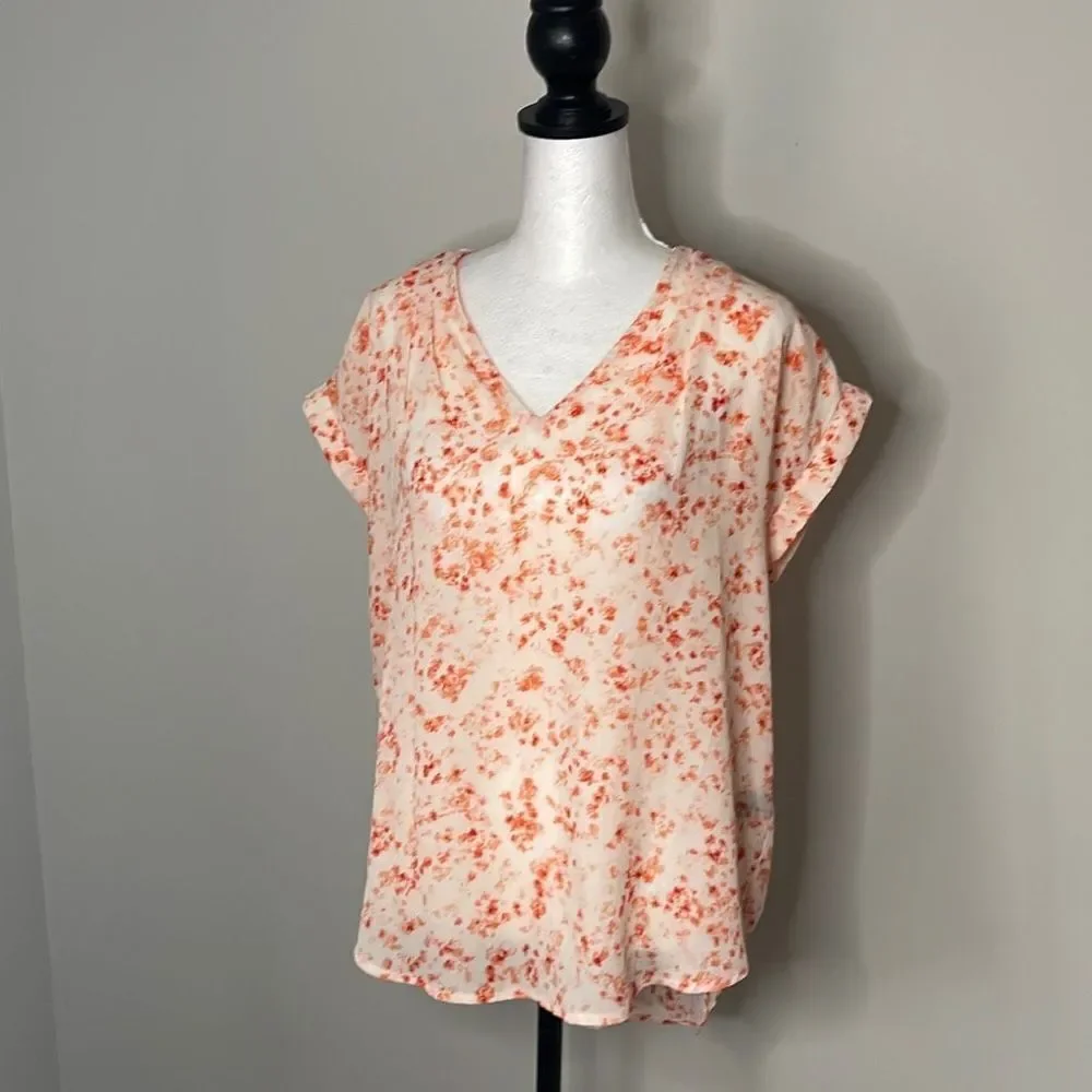 Simply Vera Capped Sleeve Blouse. Size Small. Peach Floral - Picture 1 of 9